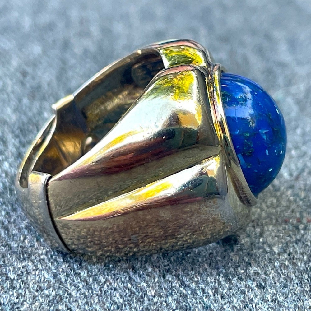 LE MONDE LE BIJOUX Lapis Lazuli stone in 925 sterling flower setting, sz8, 12.8g - Picture 3 of 13